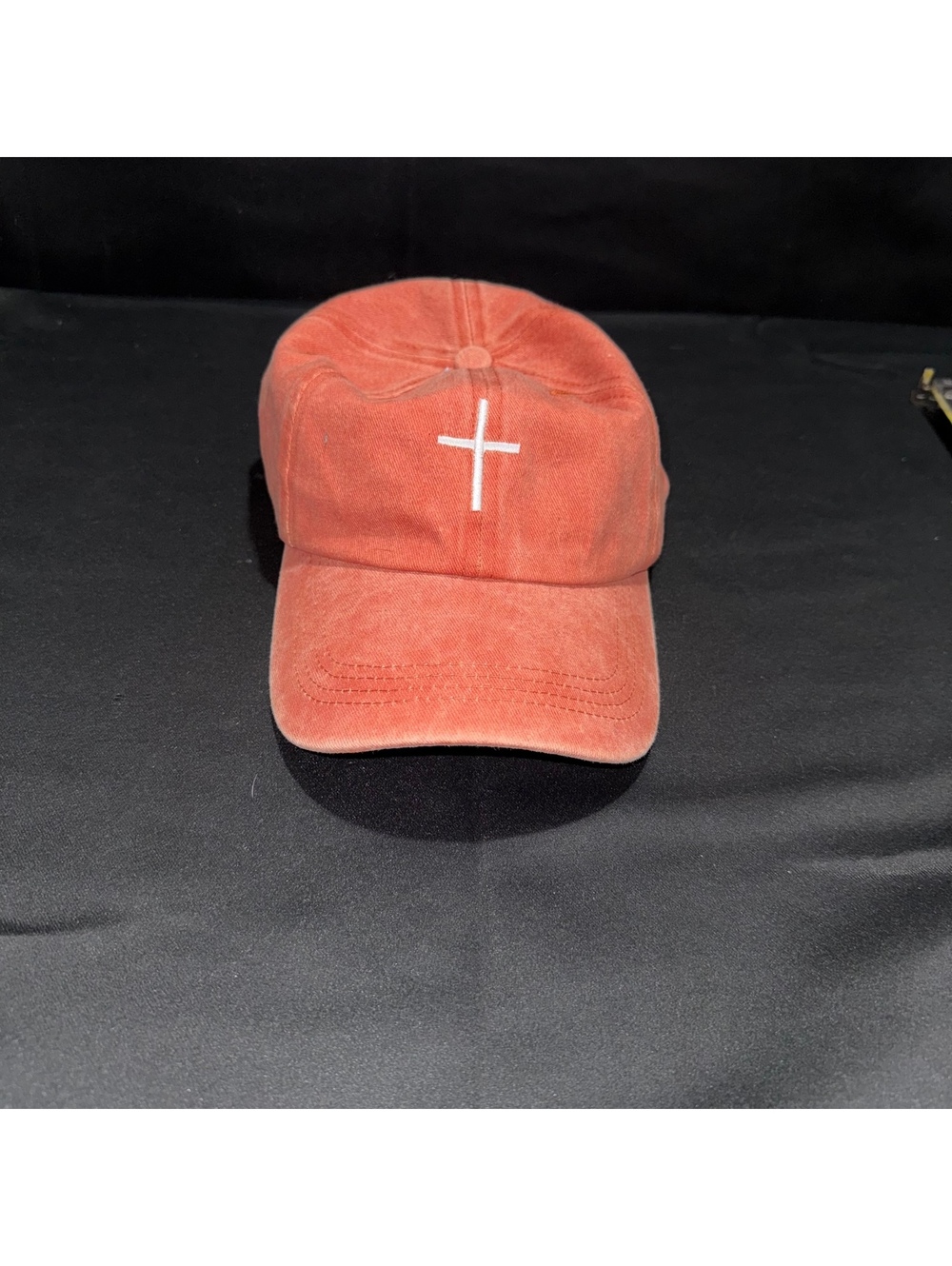 Rust Orange Baseball Cap with White Cross Embroidery